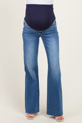 Blue Cut Hem Maternity Flare Jeans