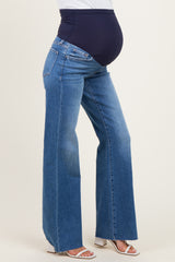 Blue Cut Hem Maternity Flare Jeans