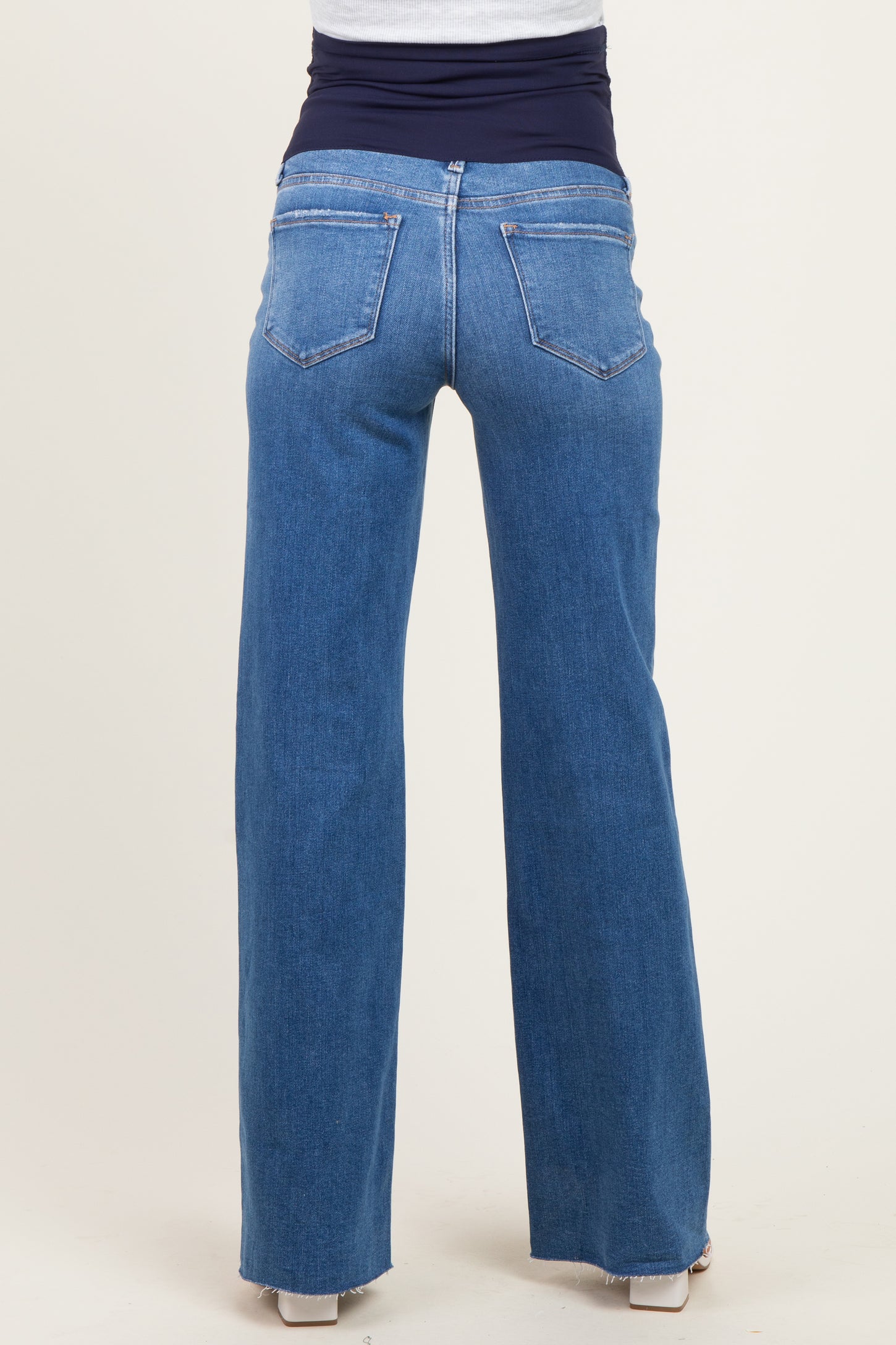 Blue Cut Hem Maternity Flare Jeans
