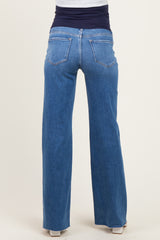 Blue Cut Hem Maternity Flare Jeans