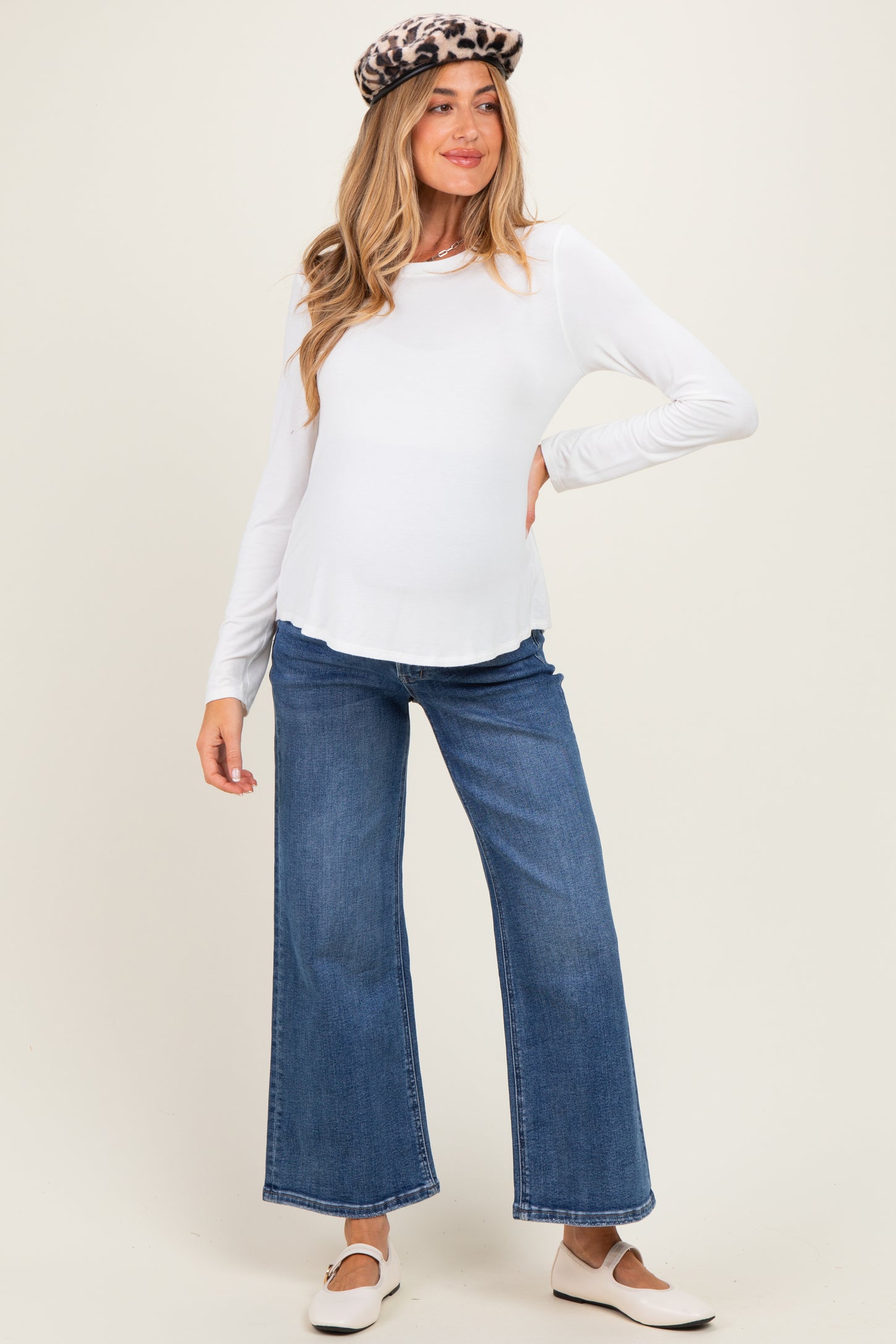Navy Vintage Wash Ankle Wide Leg Maternity Jeans