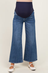 Navy Vintage Wash Ankle Wide Leg Maternity Jeans
