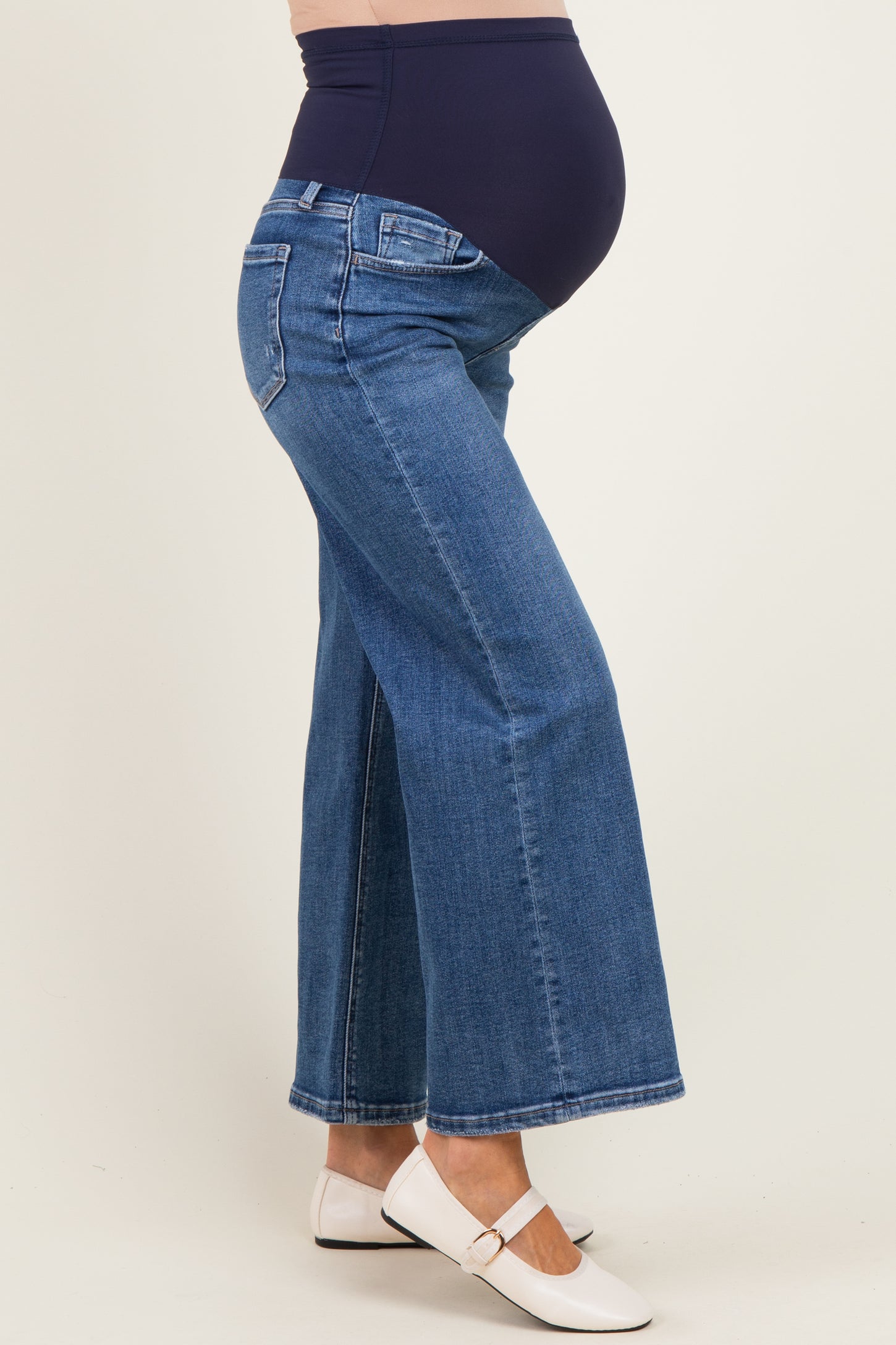Navy Vintage Wash Ankle Wide Leg Maternity Jeans