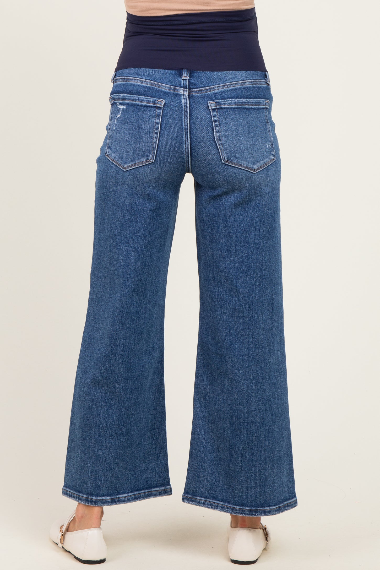 Navy Vintage Wash Ankle Wide Leg Maternity Jeans