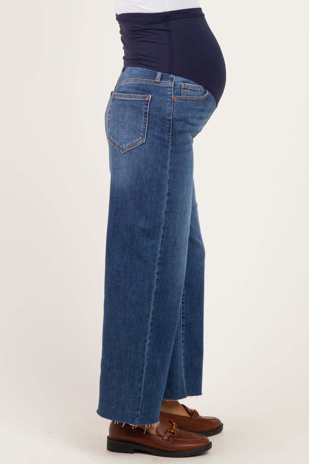 Blue Frayed Hem Ankle Maternity Wide Leg Jeans