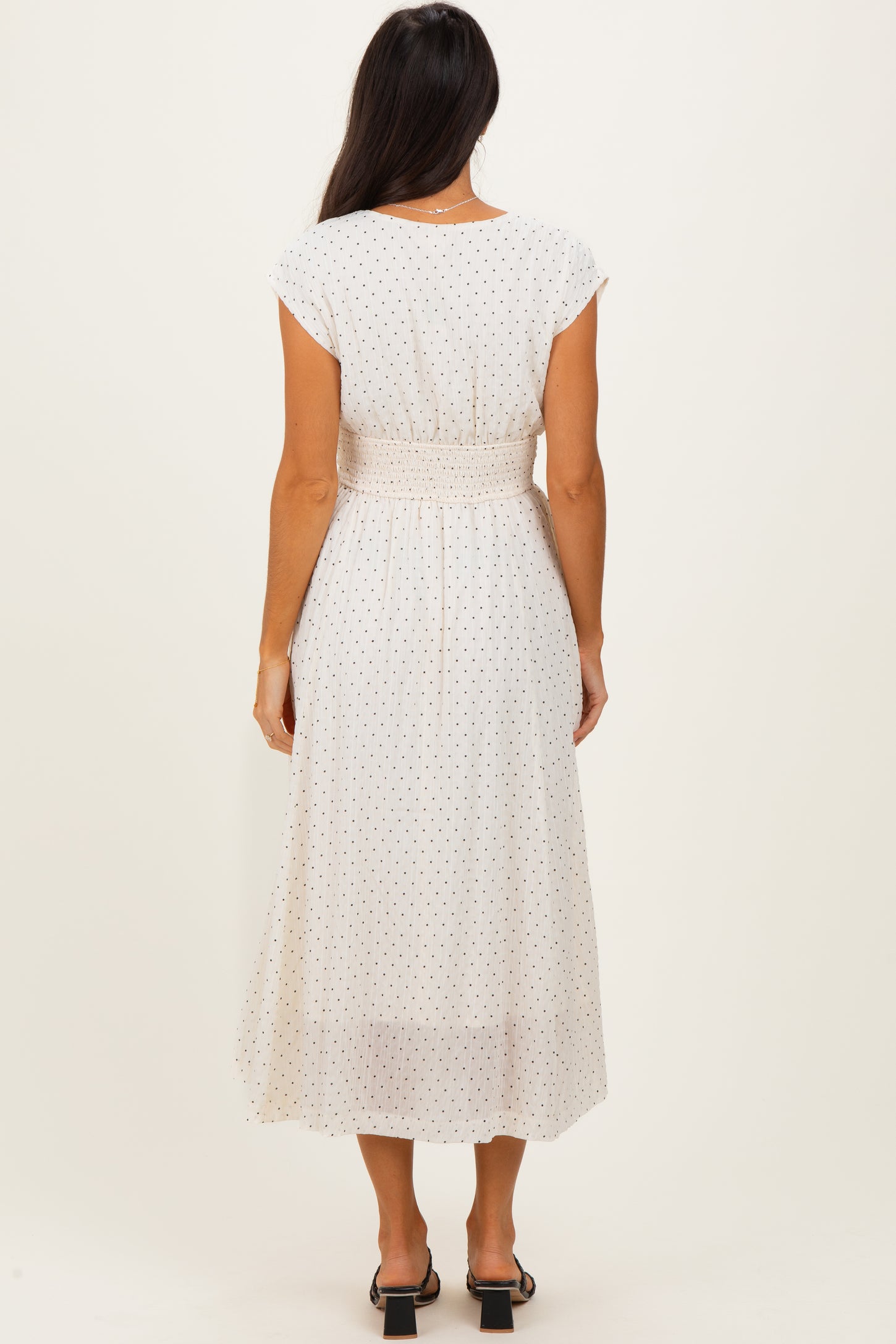 Cream Polka Dot Twisted Detail V Neck Maxi Dress