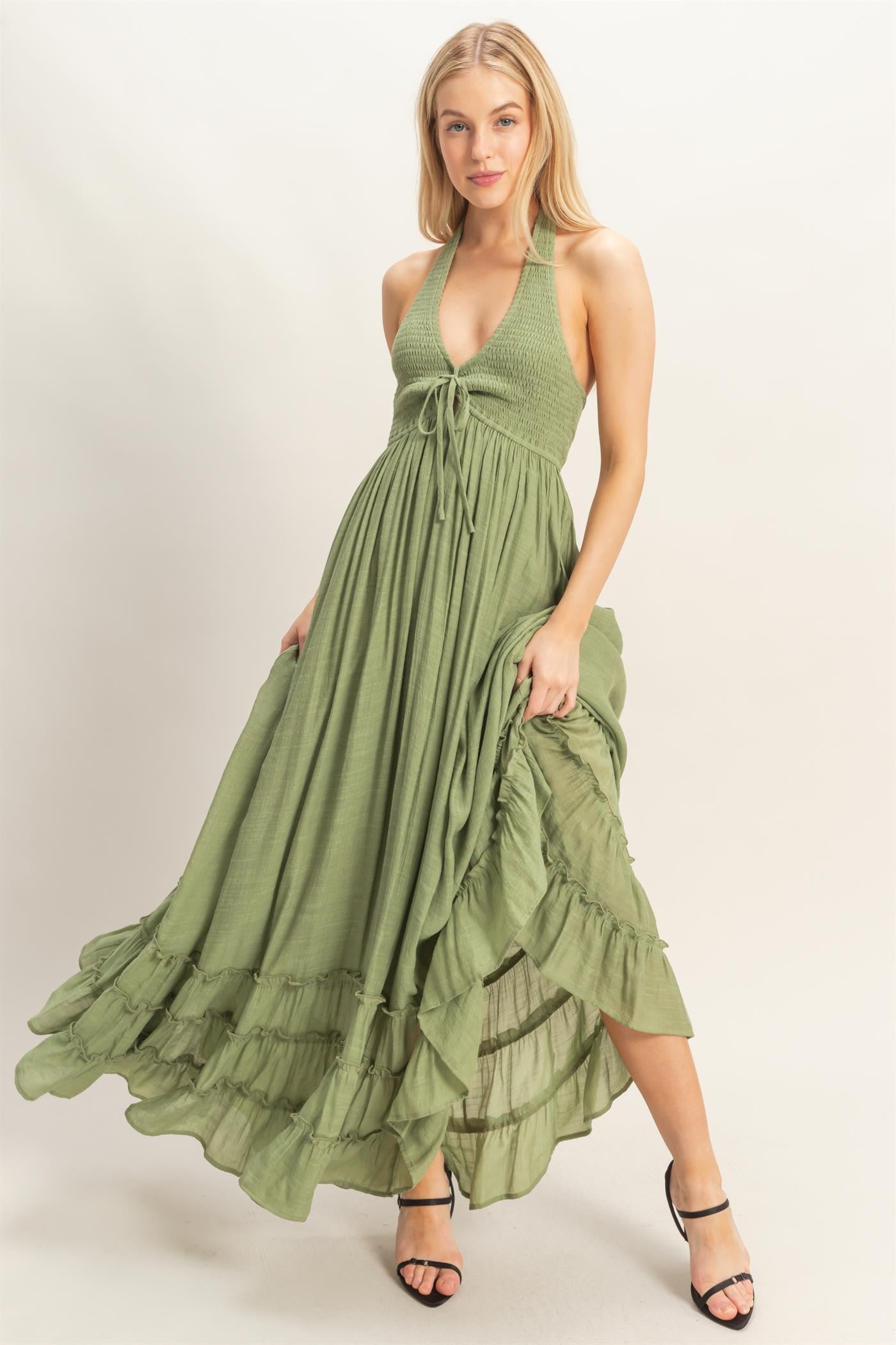 Sage Halter Neck Smocked Maternity Maxi Dress PinkBlush Sage Halter Neck Smocked Maternity Maxi Dress PinkBlush