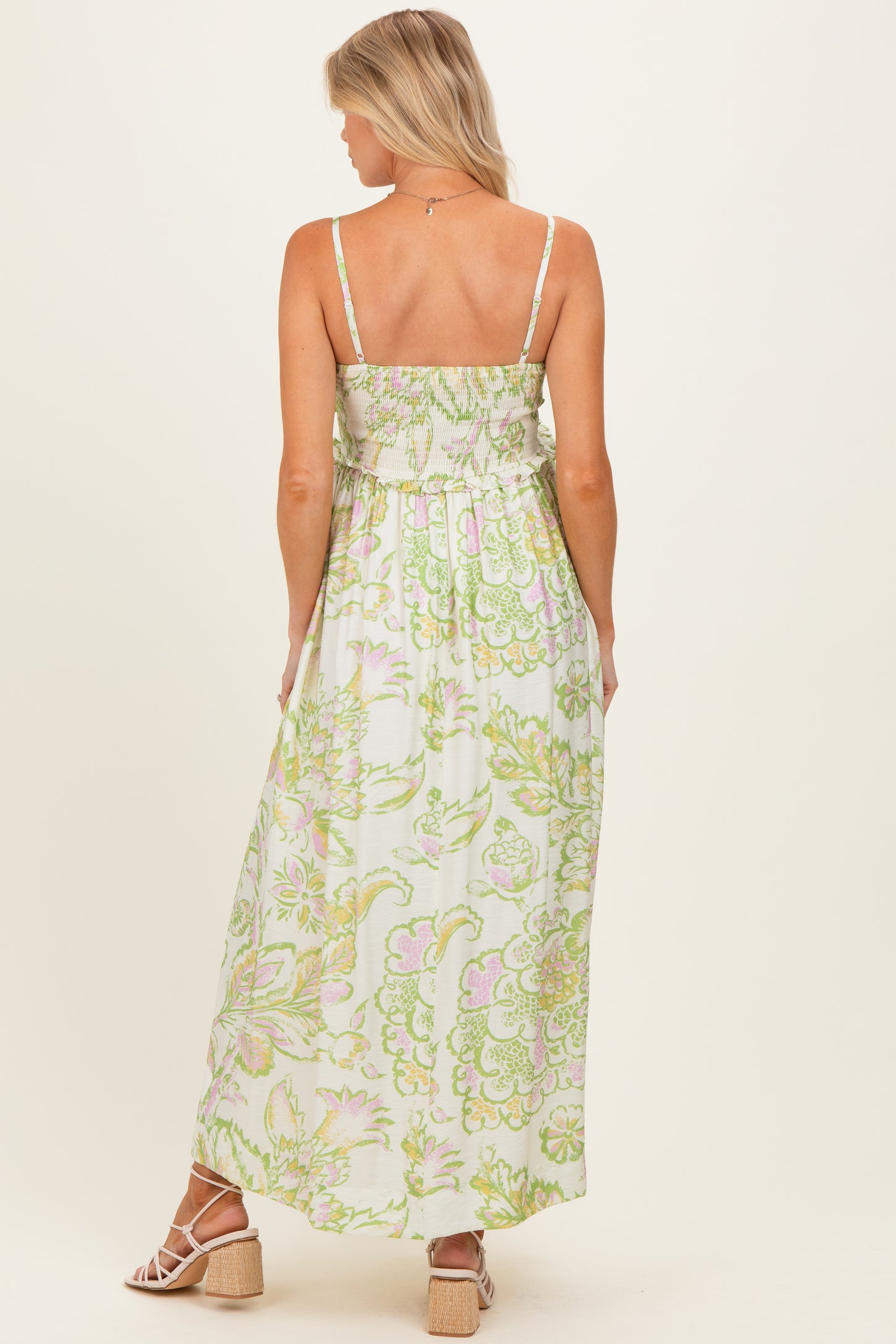 green floral maternity dress PinkBlush Ruffle Off Shoulder Maxi Large A soft backdrop is scattered with delicate florals Green Cream Elegant Floral Maternity