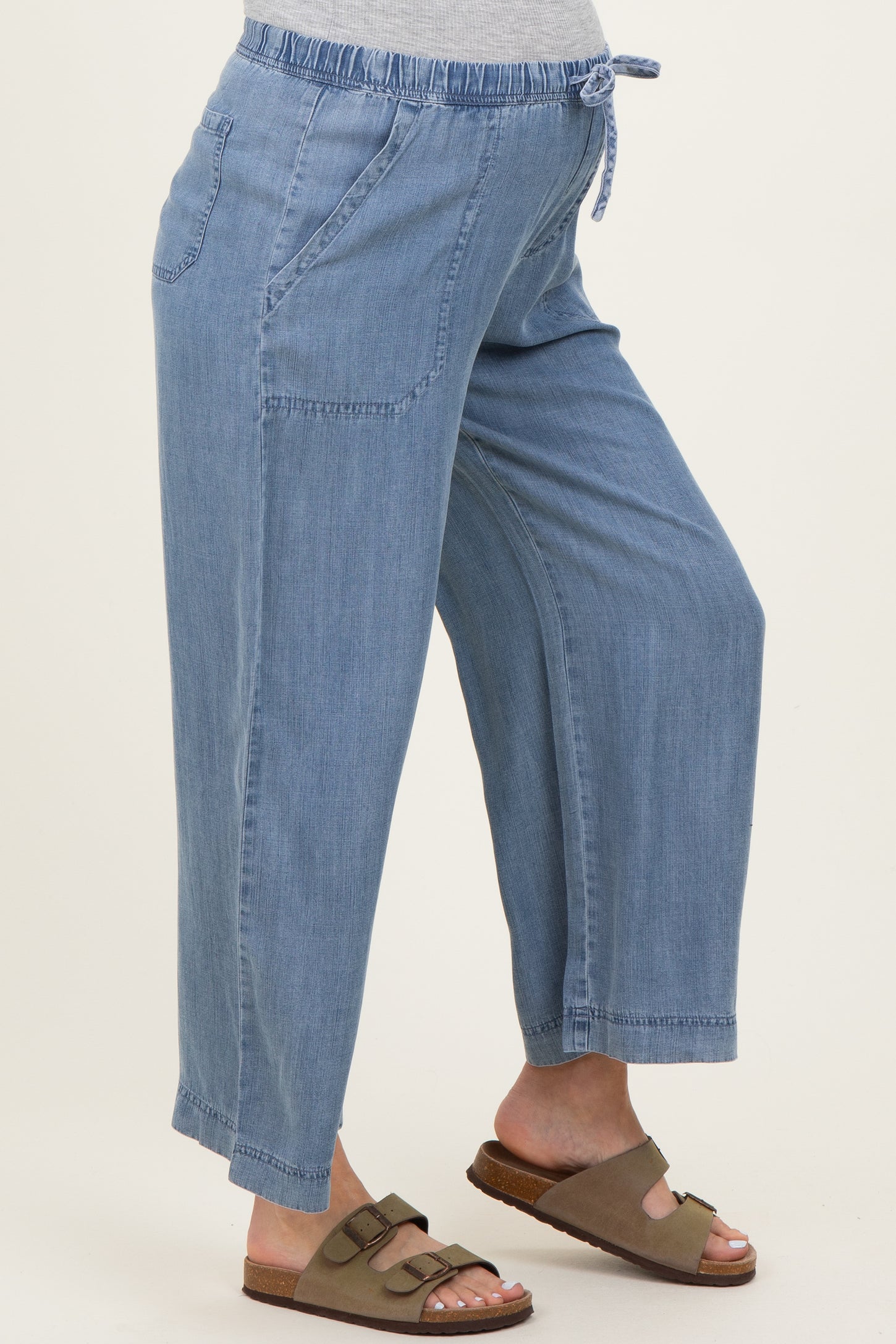 Blue Washed Denim Cropped Maternity Pants