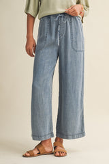 Blue Washed Denim Cropped Pants