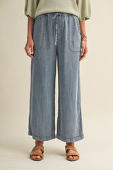 Blue Washed Denim Cropped Pants