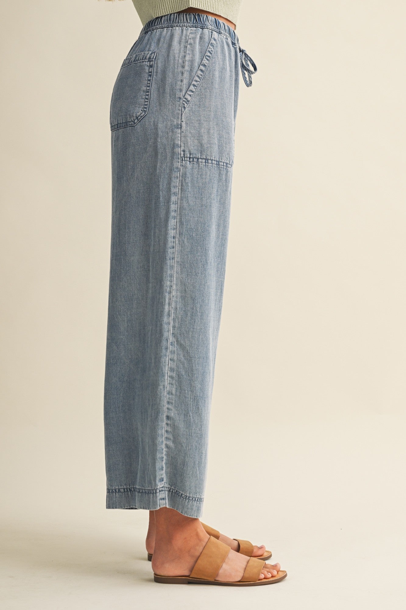Blue Washed Denim Cropped Pants