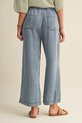 Blue Washed Denim Cropped Pants