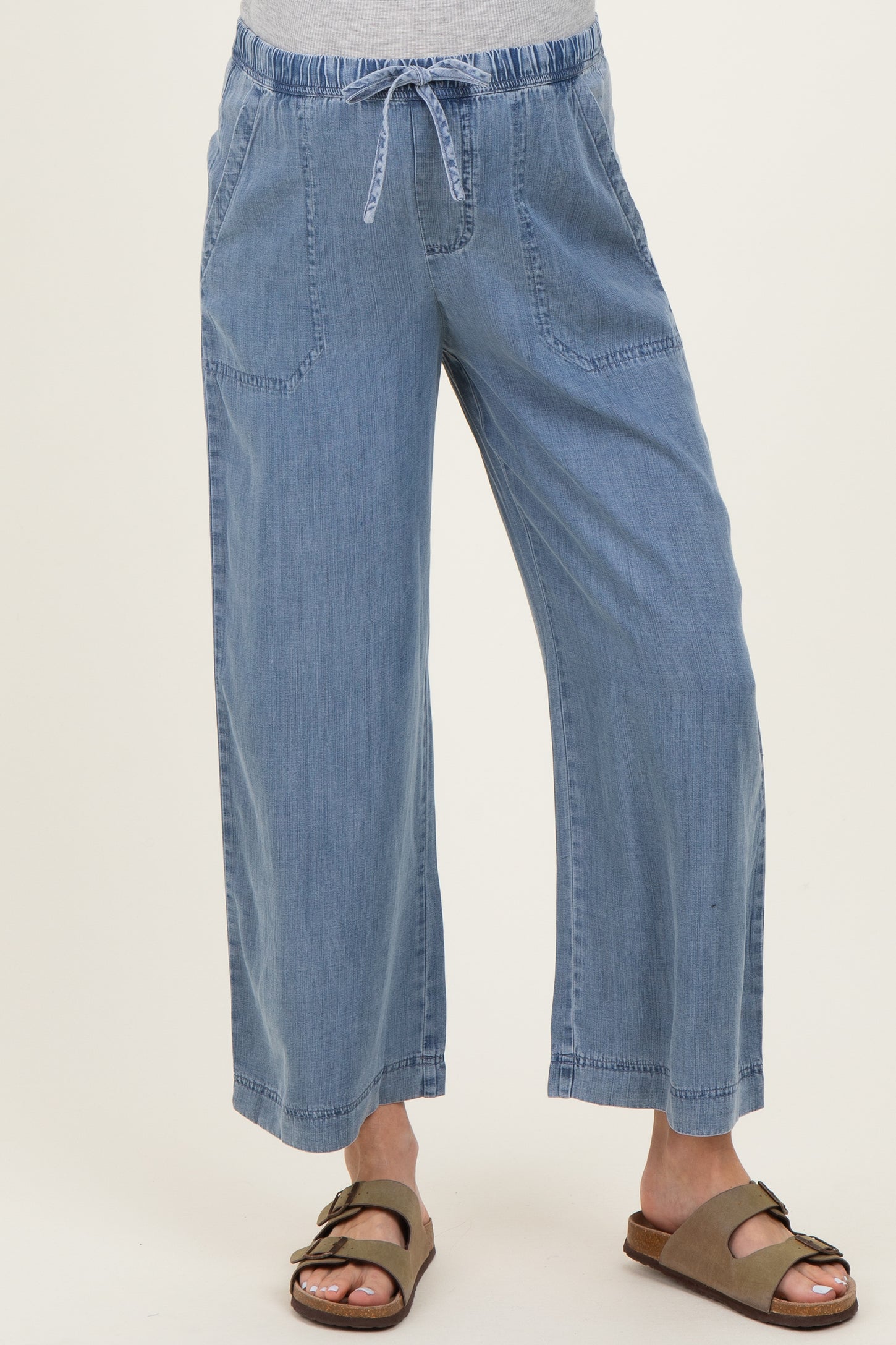 Blue Washed Denim Cropped Maternity Pants