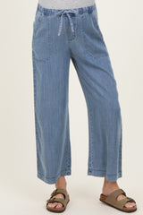 Blue Washed Denim Cropped Maternity Pants