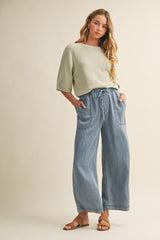 Blue Washed Denim Cropped Maternity Pants