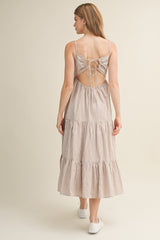 Light Taupe Diagonal Stripe Front Tier Dress