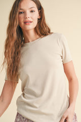 Oat Ribbed Short Sleeve Curved Hem Top
