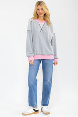 Heather Grey Contrast Band Exposed Seam Pullover