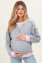 Heather Grey Contrast Band Exposed Seam Maternity Pullover