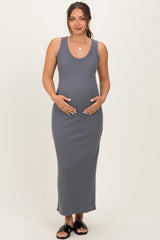 Charcoal Sleeveless Ribbed Maternity Maxi Dress
