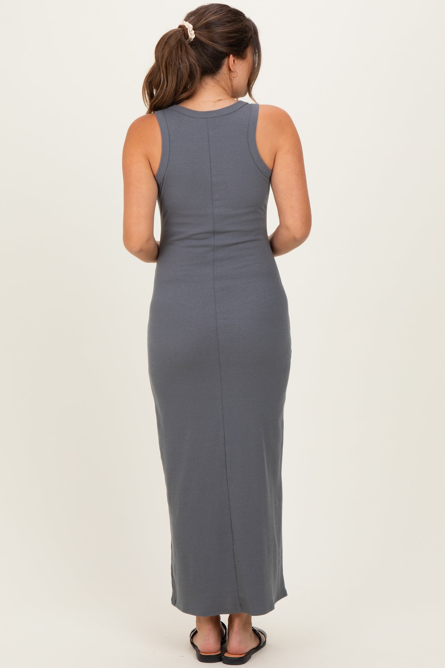 Charcoal Sleeveless Ribbed Maternity Maxi Dress