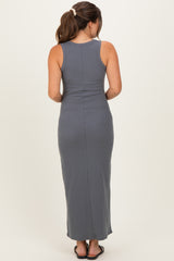 Charcoal Sleeveless Ribbed Maternity Maxi Dress