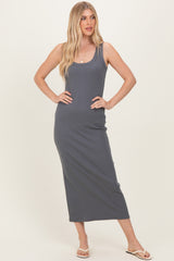 Charcoal Sleeveless Ribbed Maxi Dress