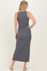 Charcoal Sleeveless Ribbed Maxi Dress