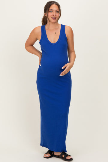 Royal Sleeveless Ribbed Maternity Maxi Dress