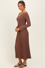 Brown Ribbed Knit Maxi Dress