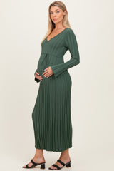 Olive Ribbed Maternity Knit Maxi Dress