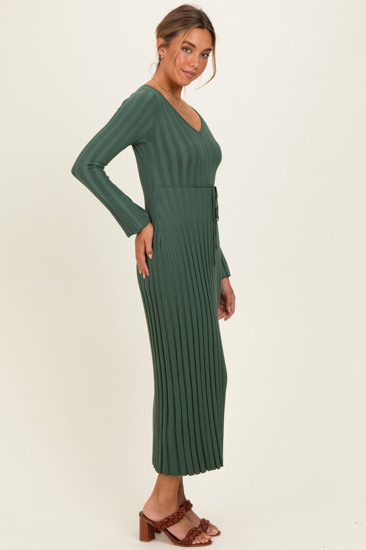 Olive Ribbed Knit Maxi Dress