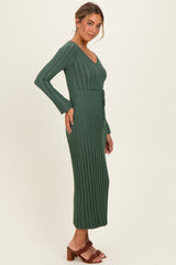 Olive Ribbed Knit Maxi Dress