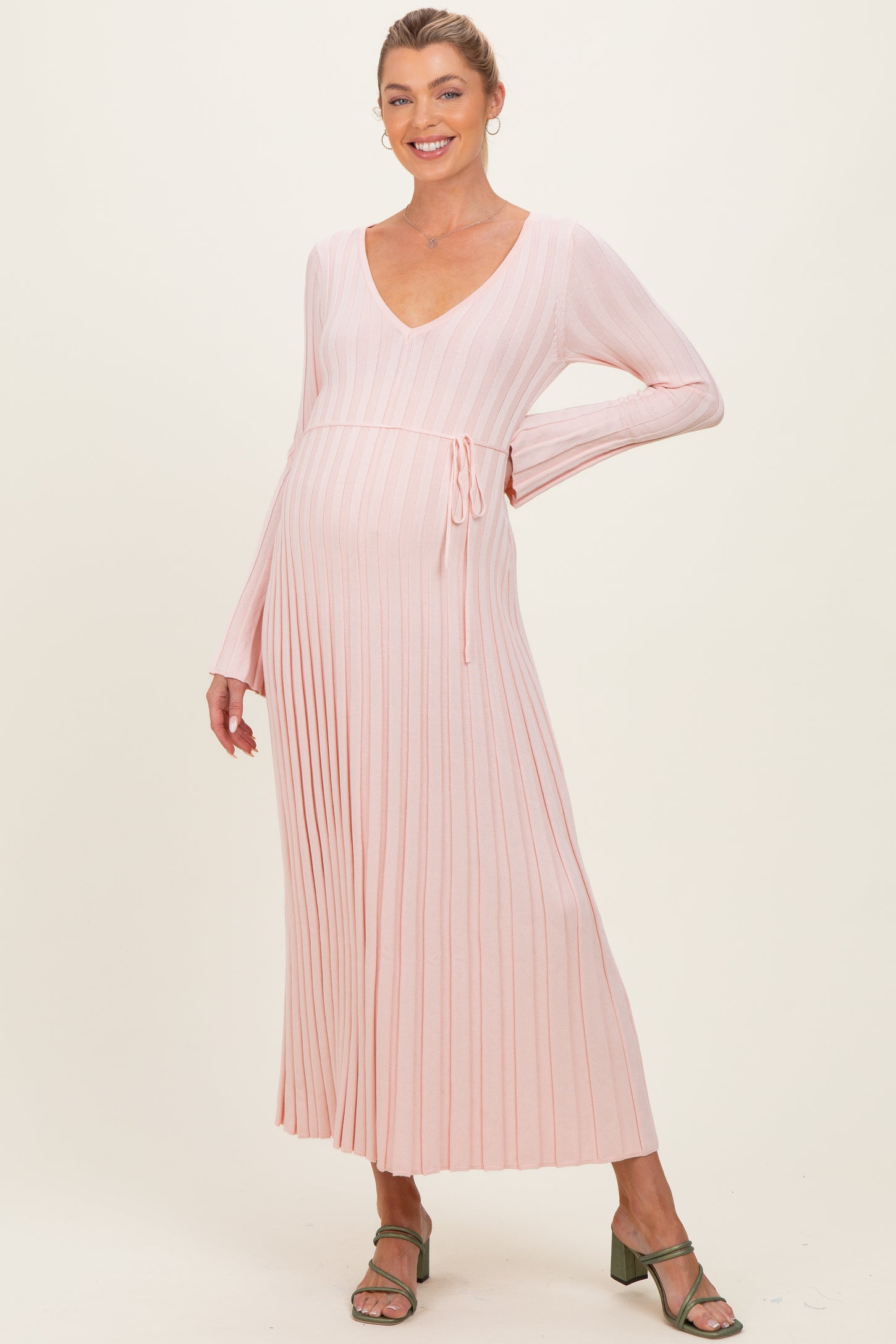 Light Pink Ribbed Maternity Knit Maxi Dress  PinkBlush