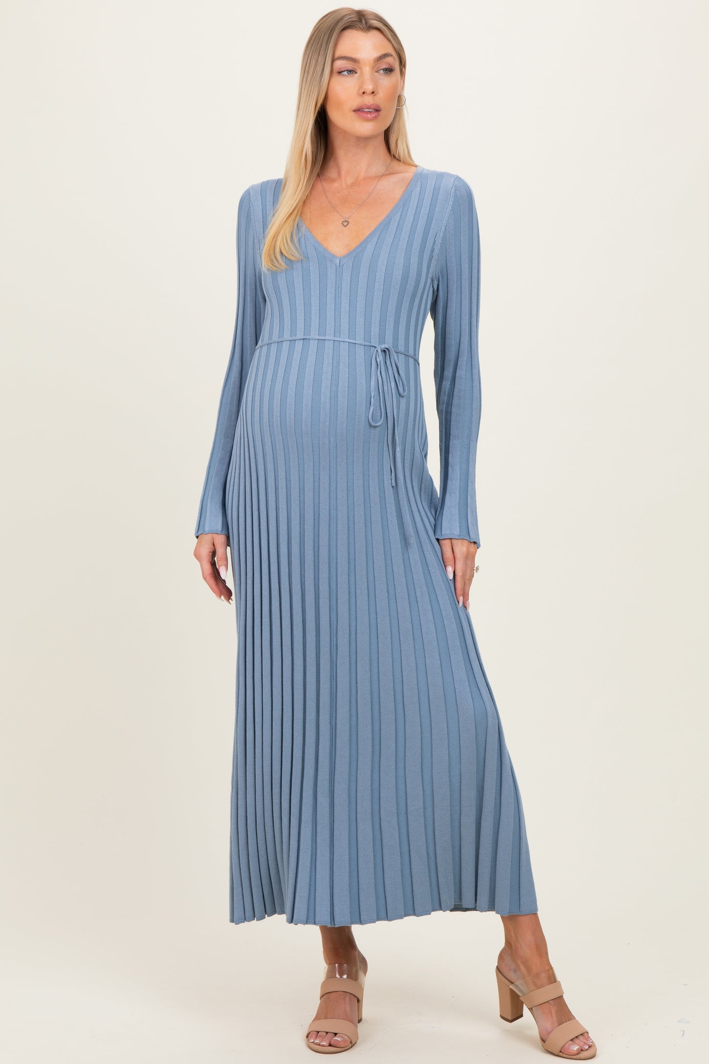 blue ribbed maternity dress Light Blue Ribbed Sleeveless Dress Cardigan Maternity Set Medium