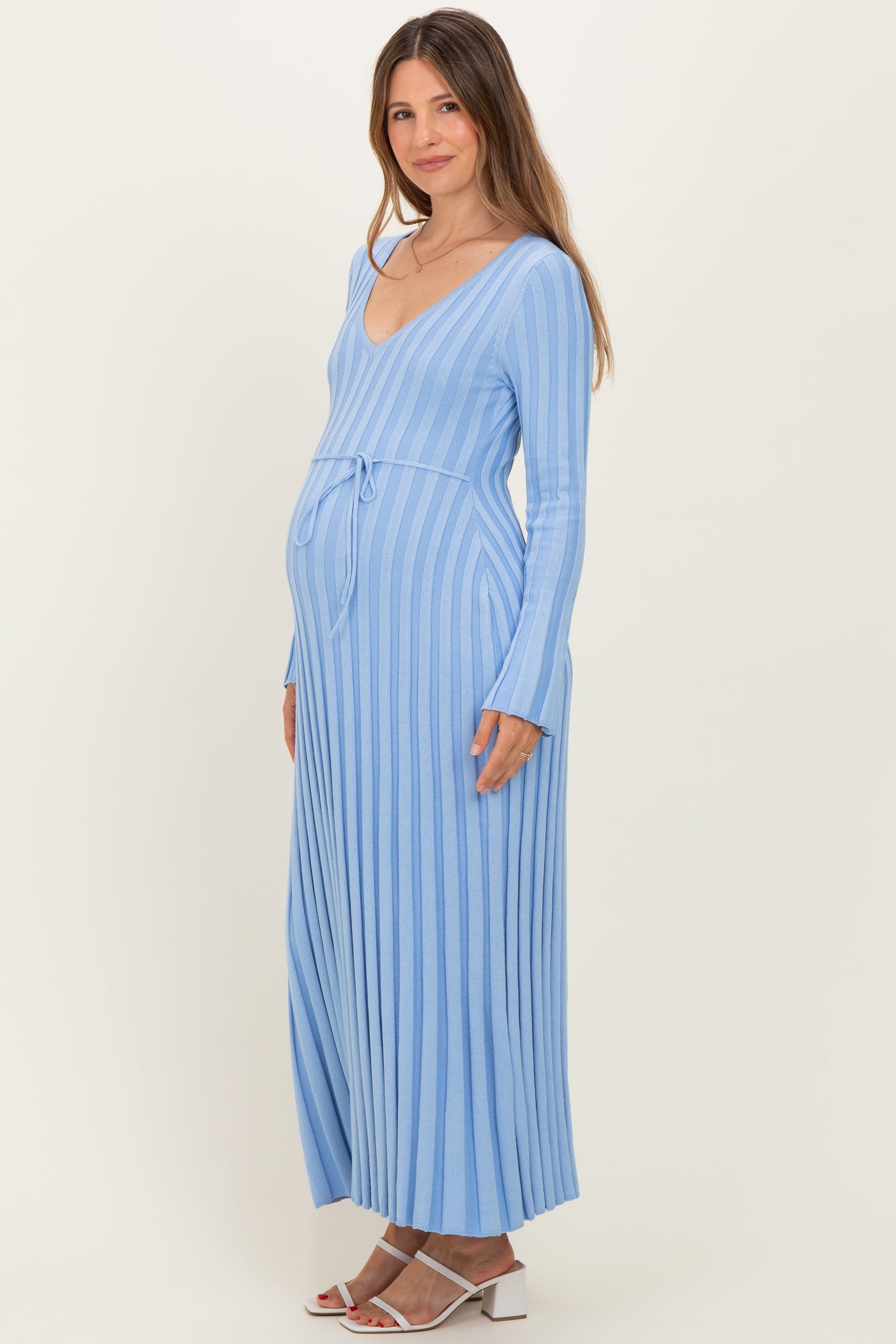 Periwinkle Ribbed Maternity Knit Maxi Dress