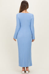 Periwinkle Ribbed Maternity Knit Maxi Dress