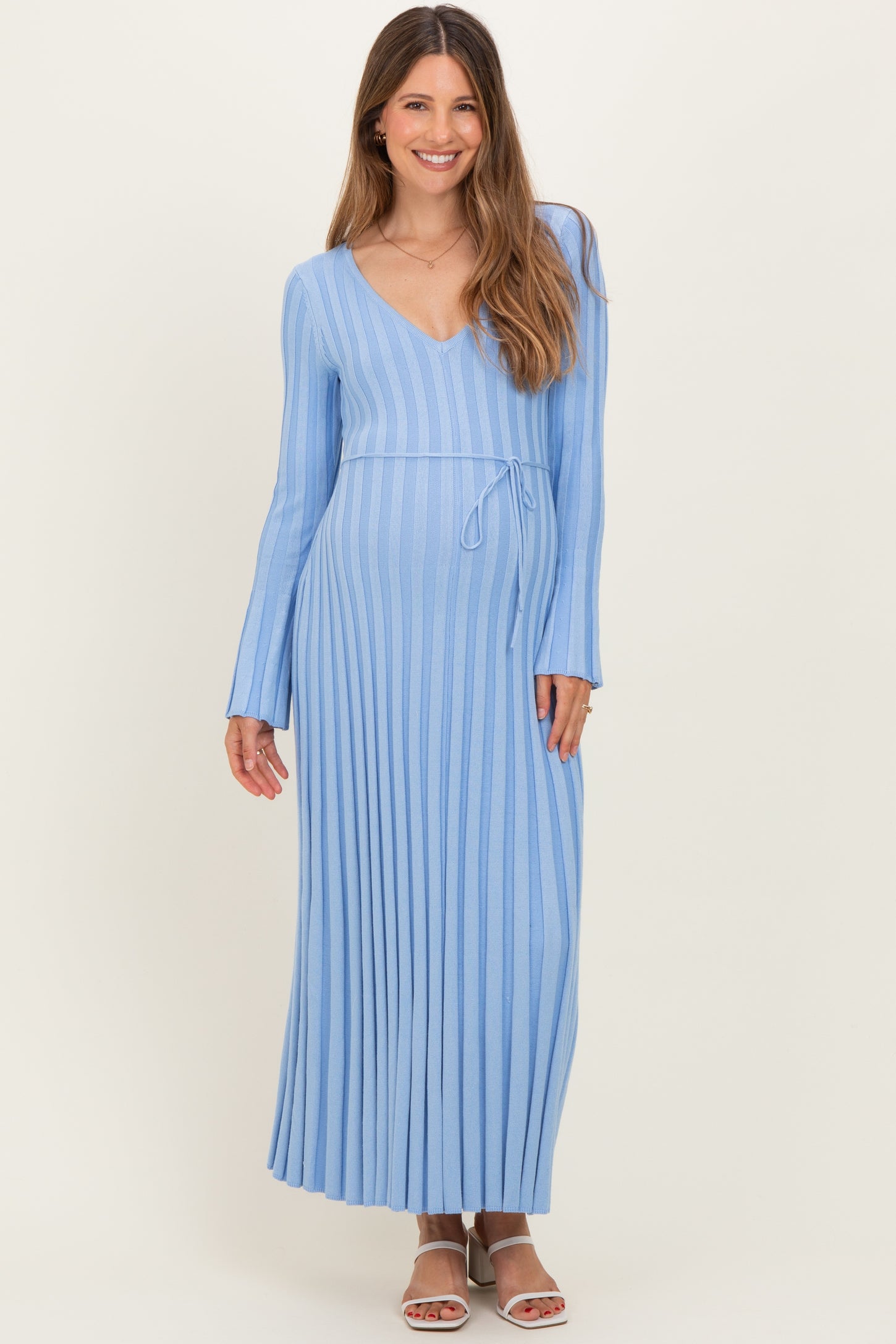 Periwinkle Ribbed Maternity Knit Maxi Dress