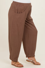 Cocoa Linen Blend Barrel Leg Maternity Pants