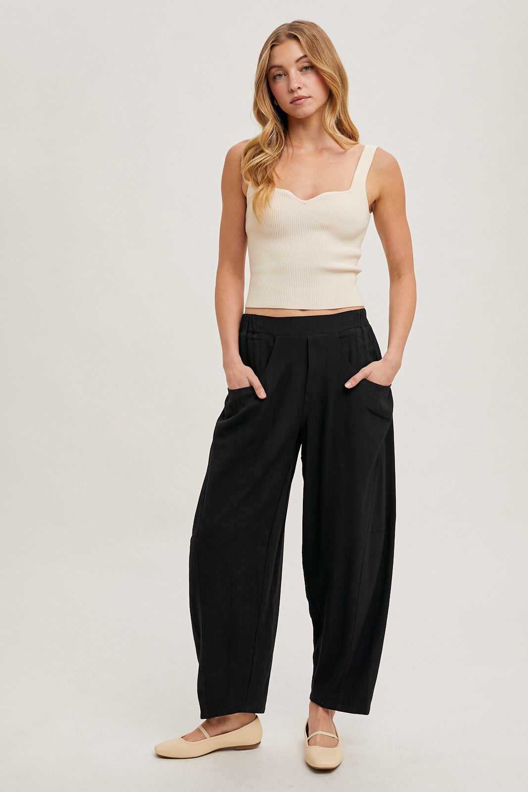 Black Linen Blend Barrel Leg Maternity Pants