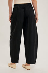 Black Linen Blend Barrel Leg Pants