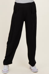 Black Linen Blend Barrel Leg Maternity Pants