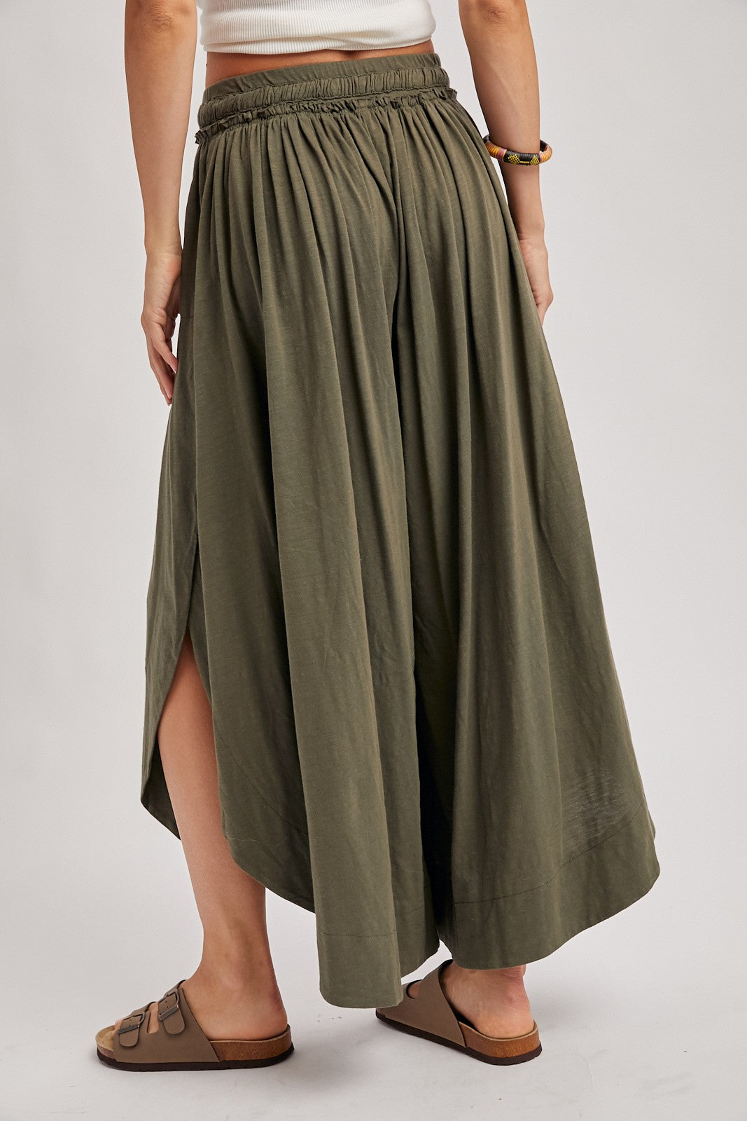 Olive Tulip Hem Super Wide Leg Pants