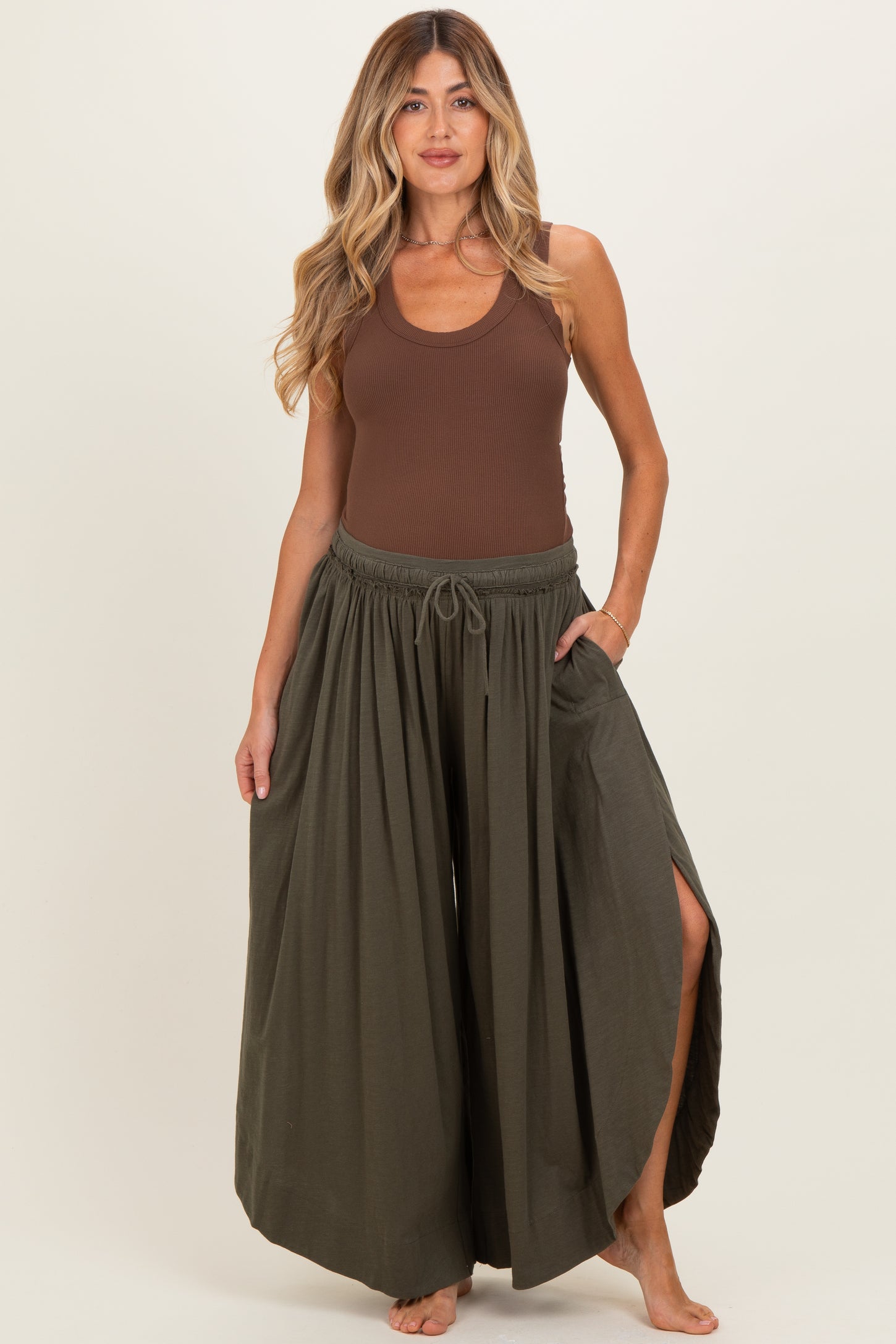 Olive Tulip Hem Super Wide Leg Maternity Pants