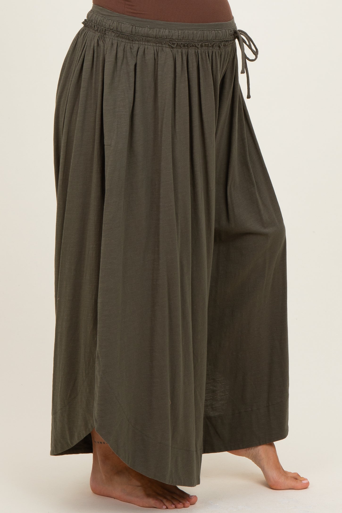 Olive Tulip Hem Super Wide Leg Maternity Pants