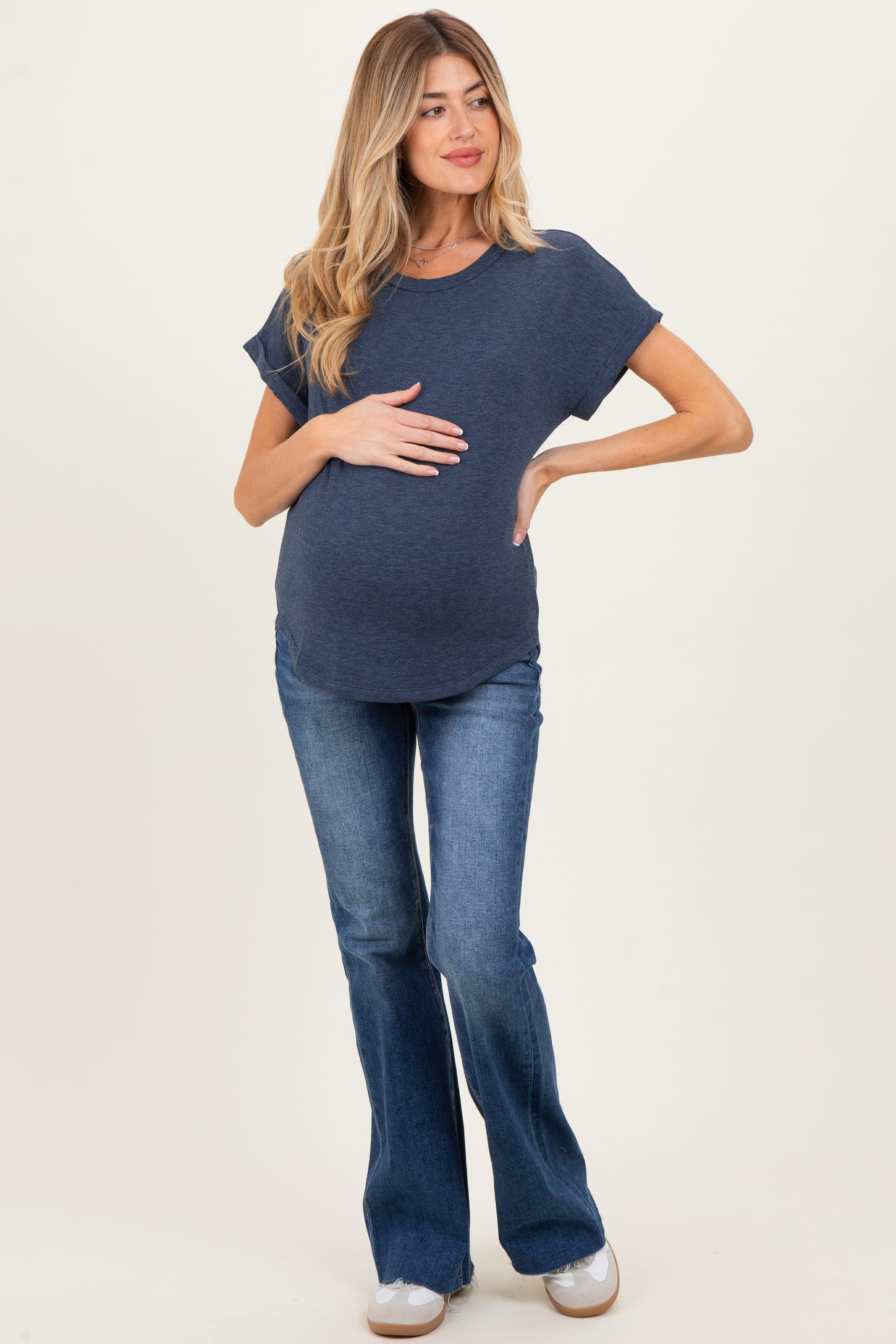 Navy French Terry Maternity Top
