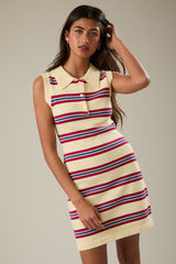 Butter Striped Knit Sleeveless Maternity Polo Dress