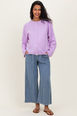 Lavender Classic Crew Neck Maternity Button Cardigan