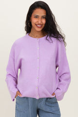 Lavender Classic Crew Neck Maternity Button Cardigan